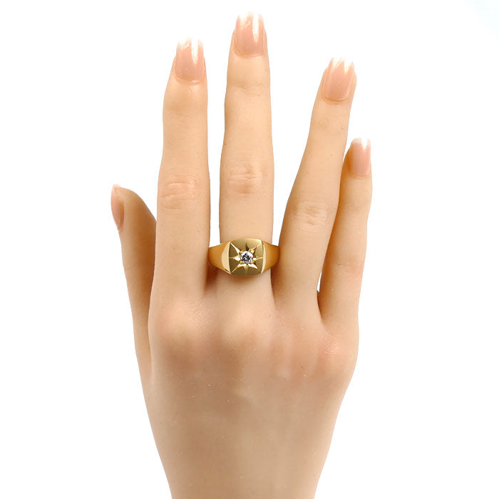 K18YG イエローゴールド 印台 リング・指輪 ダイヤモンド0.21ct 24号 13.0g メンズ【中古】【美品】