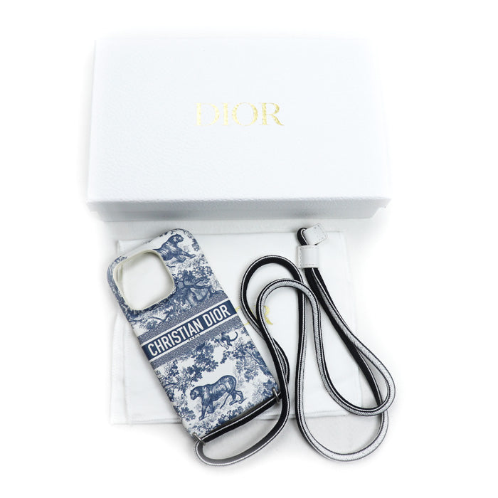 Dior ディオール DIORTRAVEL IPHONE 14 PRO iPhoneケース アニマル トワル・ドゥ・ジュイ ネイビー/ホワイト S8057VSTJ レディース【中古】
