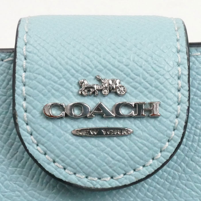 COACH コーチ ミディアム コーナージップ 二つ折り財布 水色 6390 アウトレット レディース【中古】