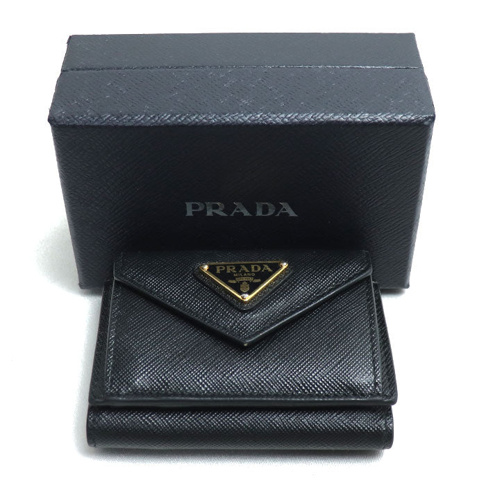 PRADA プラダ 三つ折り財布 ブラック 1MH1021 QHH F0002 レディース【中古】