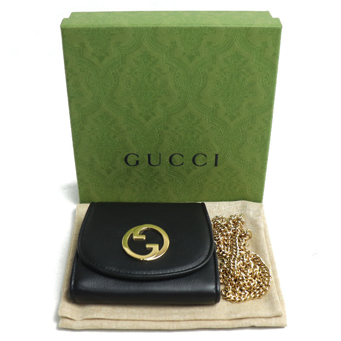 GUCCI グッチ インターロッキングG ブロンディ ミディアム チェーンウォレット ショルダーバッグ ブラック 725219 レディース【中古】【極美品】