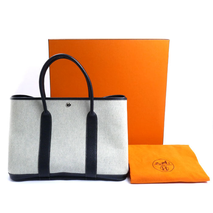 HERMES エルメス ガーデンパーティPM ボルデュック リボン ハンドバッグ グレー×ブラック 2006年限定 レディース【中古】