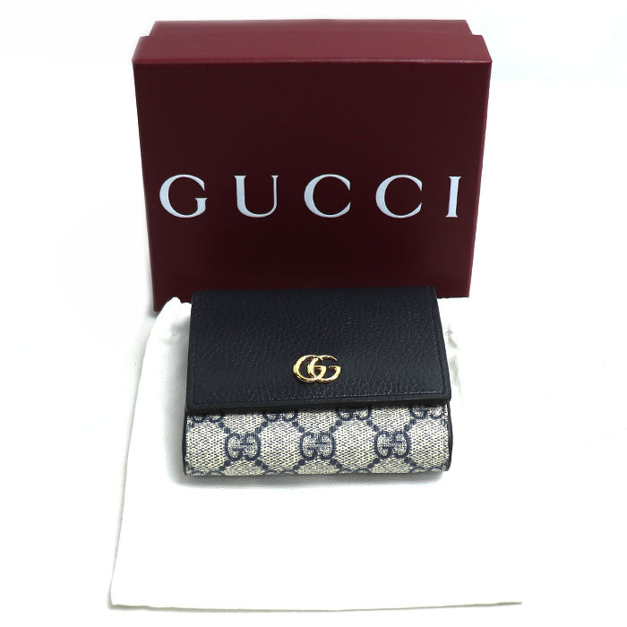 GUCCI グッチ ダブルG バイカラー ミディアムウォレット 二つ折り財布 ネイビー 598587 レディース【中古】