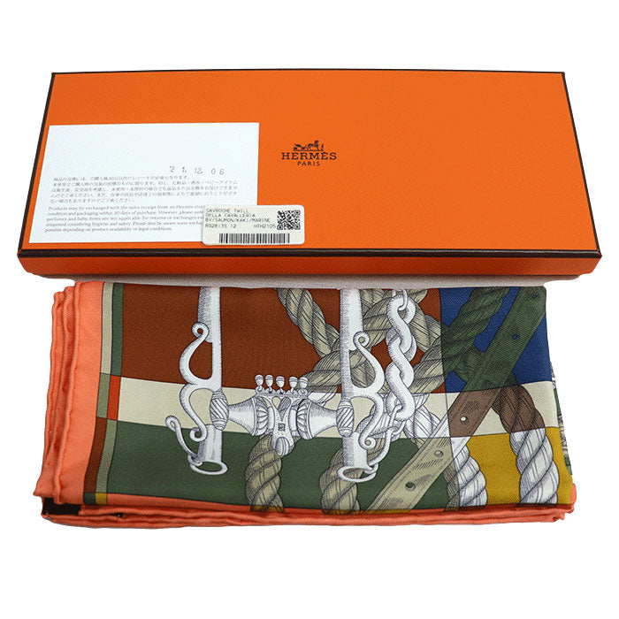 HERMES エルメス ガヴロッシュ45 デッラ カヴァッレリア スカーフ オレンジ マルチ 892813S 12 シルク レディース【中古】【美品】
