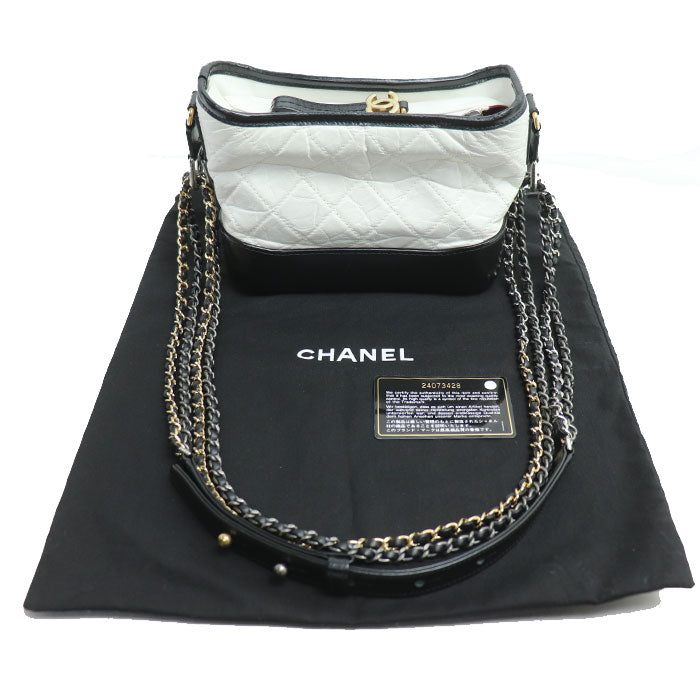 CHANEL シャネル ガブリエル ドゥ シャネル スモールホーボー ショルダーバッグ ホワイト ブラック A91810 ヴィンテージカーフ レディース【中古】