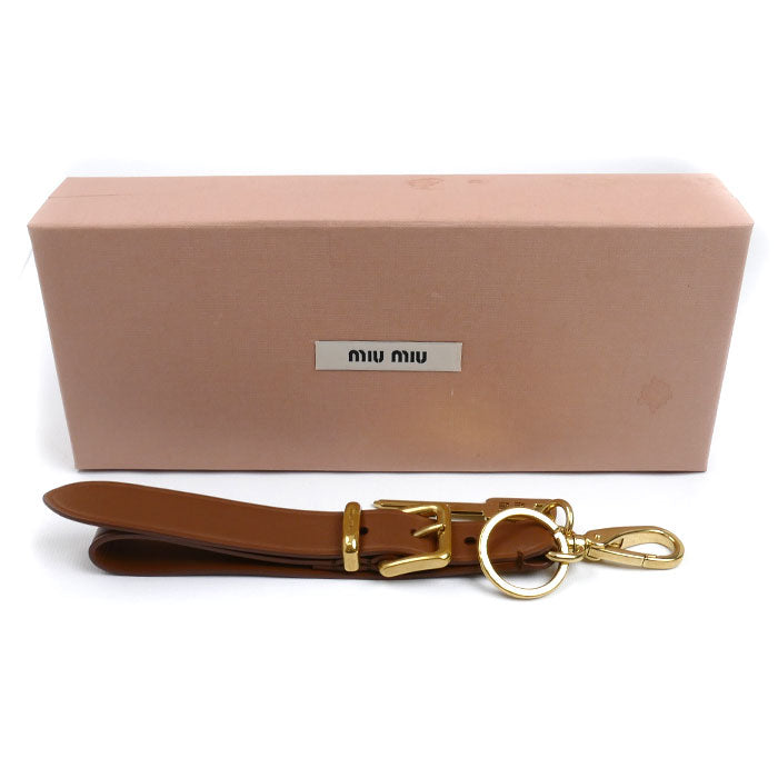 MIUMIU ミュウミュウ キーチャーム レザーストラップ キーホルダー コニャック 5TT176 2F8W レディース【中古】【美品】