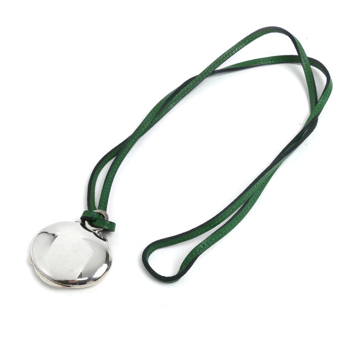 HERMES エルメス シルバー レザー ロケットペンダント ネックレス 80cm