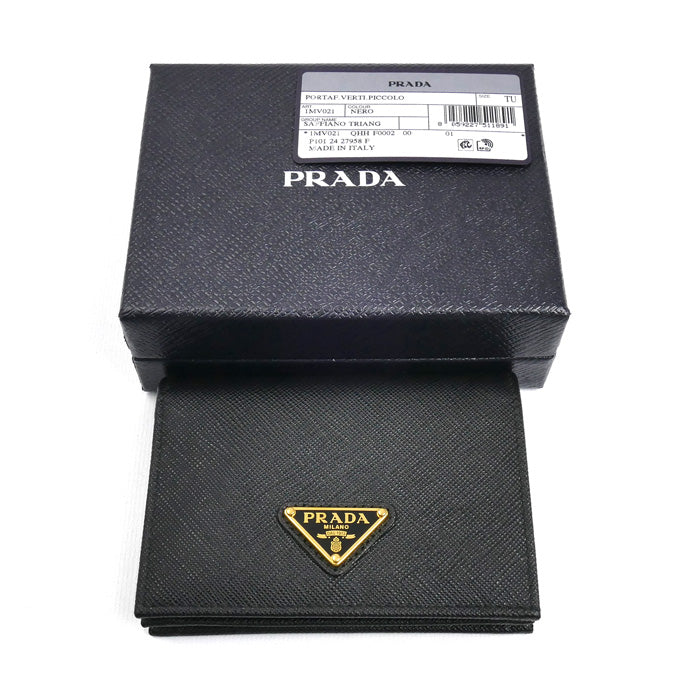 PRADA プラダ サフィアーノ トライアングル 二つ折り財布 ブラック 1MV021_QHH_F0002 レディース【中古】【美品】