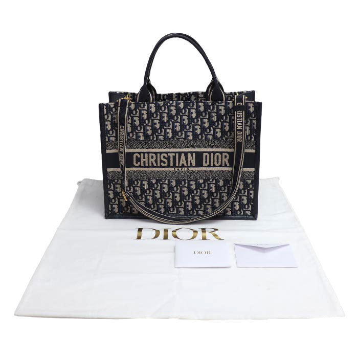 Dior ディオール ブックトート ミディアム オブリーク トートバッグ ネイビー M1324CZBB_M928 レディース【中古】