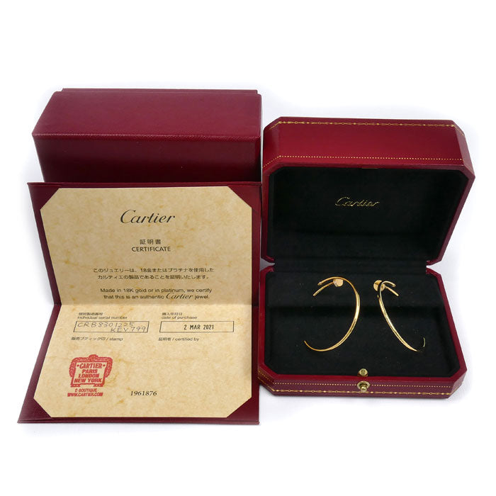 CARTIER カルティエ K18YG イエローゴールド ジュスト アン クル フープ イヤリング ラージ ピアス CRB8301225 ダイヤモンド 10.5g レディース【中古】