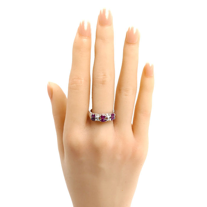 K18WG ホワイトゴールド リング・指輪 ルビー1.19ct ダイヤモンド0.09ct 15号 4.8g レディース【中古】【美品】