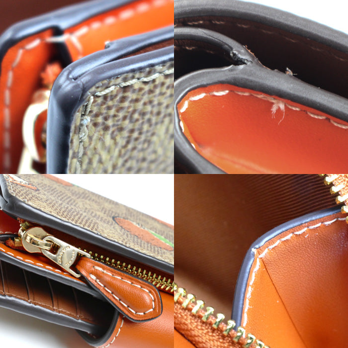 COACH コーチ ミディアム コーナージップ オレンジプリント 二つ折り財布 オレンジ タンマルチ CAP04 アウトレット レディース【中古】