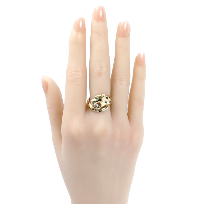 K18YG イエローゴールド パンサー リング・指輪 ダイヤモンド0.15ct 14号 5.4g レディース【中古】