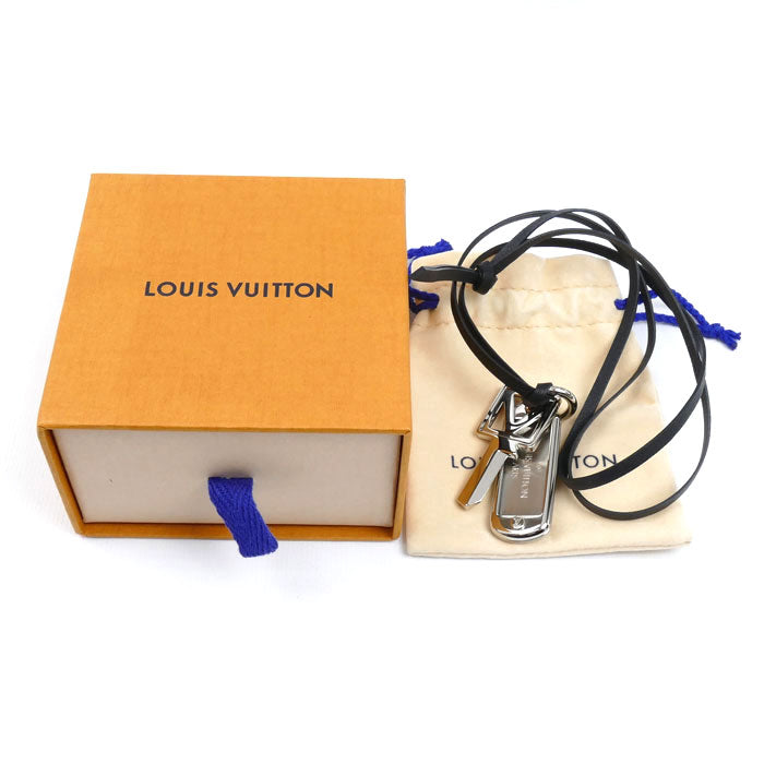 LOUIS VUITTON ルイ・ヴィトン メタル レザー コリエ プラーク V スクエア ネックレス M61984 RM0147 ユニセックス【中古】【美品】