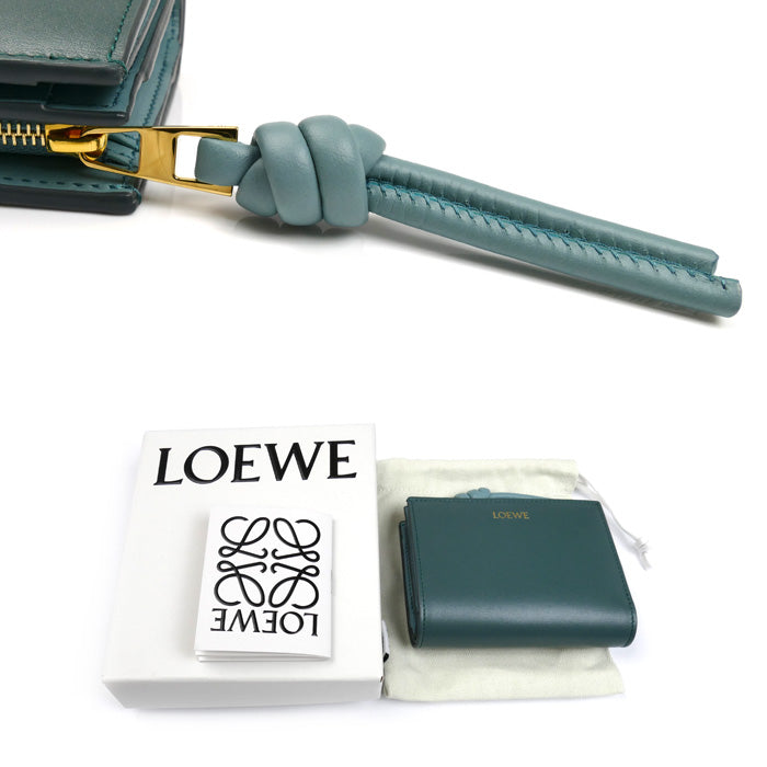 LOEWE ロエベ ノットコンパクトウォレット 二つ折り財布 ベチバー/ウォーター CEM1NCWX01 レディース【中古】