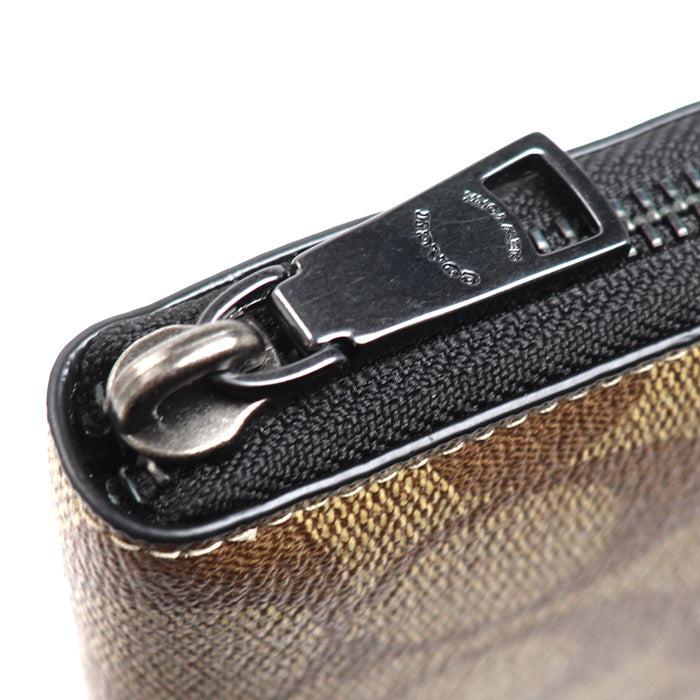 COACH コーチ アコーディオン ウォレット シグネチャー 長財布 ラウンドファスナー ベージュ/ブラック 58112 QBTN2 アウトレット メンズ【中古】【極美品】