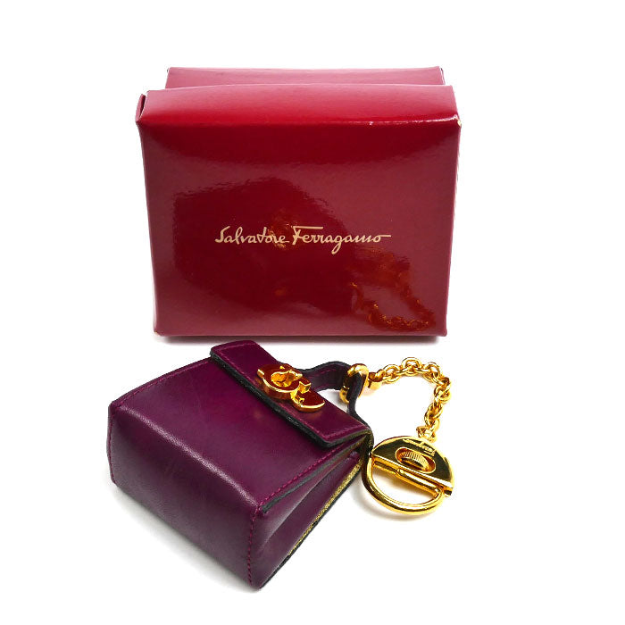 Salvatore Ferragamo サルヴァトーレフェラガモ ガンチーニ ハンドバッグ モチーフ キーホルダー ワインレッド 22-5641 レディース【中古】