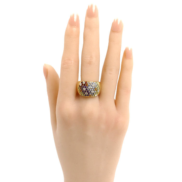 K18YG イエローゴールド リング・指輪 ペリドット0.48ct サファイア0.68ct ダイヤモンド0.28ct 15号 17.4g レディース【中古】【美品】