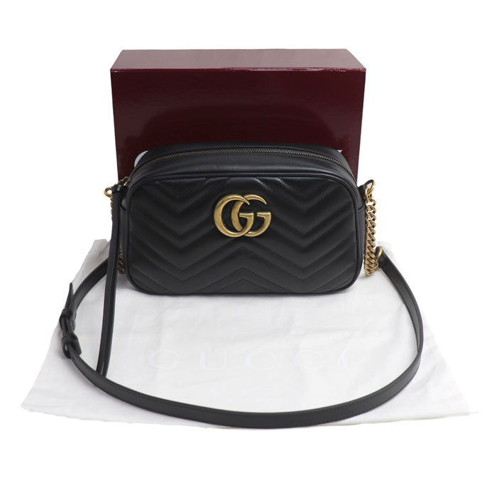 GUCCI グッチ GGマーモント スモール カメラバッグ ショルダーバッグ ブラック 447632 DTD1T 1000 訳アリ品 レディース【中古】【美品】