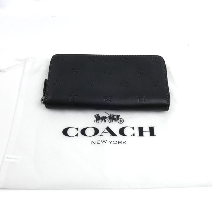 COACH コーチ アコーディオン ウォレット スタープリント 長財布 ラウンドファスナー ブラック CW296 QBLWO アウトレット メンズ【中古】【美品】