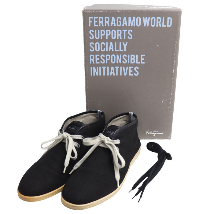 Salvatore Ferragamo サルヴァトーレフェラガモ FERRAGAMO WORLD ブーツ ブラック キャンバスチャッカブーツ 26.0cm メンズ【中古】