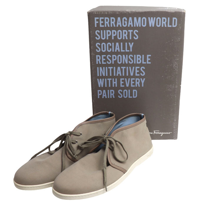 Salvatore Ferragamo サルヴァトーレフェラガモ FERRAGAMO WORLD ブーツ グレージュ キャンバスチャッカブーツ 26cm メンズ【中古】