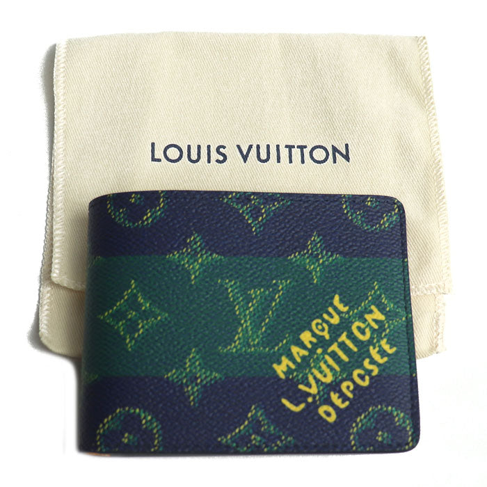 LOUIS VUITTON ルイ・ヴィトン ポルトフォイユスレンダー 二つ折り財布 モノグラム ヘリテージ マルチカラー ブルーストライプ M25795 ICチップ メンズ【未使用】【買取品】