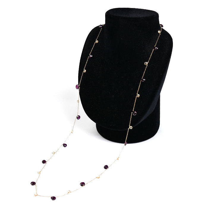 K10YG イエローゴールド ロング ネックレス アメジスト 9.9g 80cm レディース【中古】