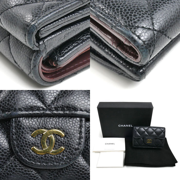CHANEL シャネル マトラッセ クラシック スモールフラップ ウォレット 三つ折り財布 ブラック AP0230 レディース【中古】