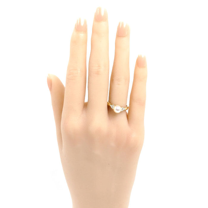 TASAKI タサキ K18YG イエローゴールド リング・指輪 パール約6.5mm ダイヤモンド0.11ct 10.5号 2.5g レディース【中古】