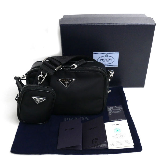 PRADA プラダ ブリック Re-Nylon xサフィアーノレザー バッグ ショルダーバッグ ブラック 2VH070 2DMH F0002 RFID ユニセックス【中古】【美品】