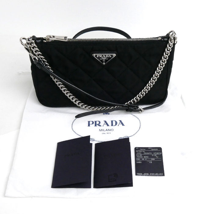 PRADA プラダ キルティング ハンドバッグ チェーン 2Wayショルダーバッグ ブラック 1BH026 2AS3 F0002 RFID アウトレット レディース【中古】【美品】