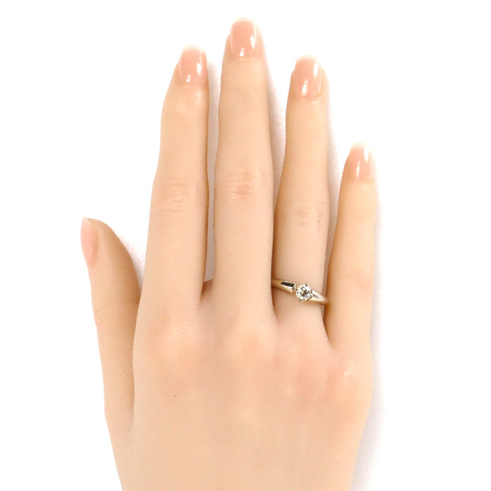 カシケイ K18ゴールド K18シャンパンゴールド ソリティア リング・指輪 ダイヤモンド0.34ct/0.01ct 10号 4.0g レディース【中古】【美品】