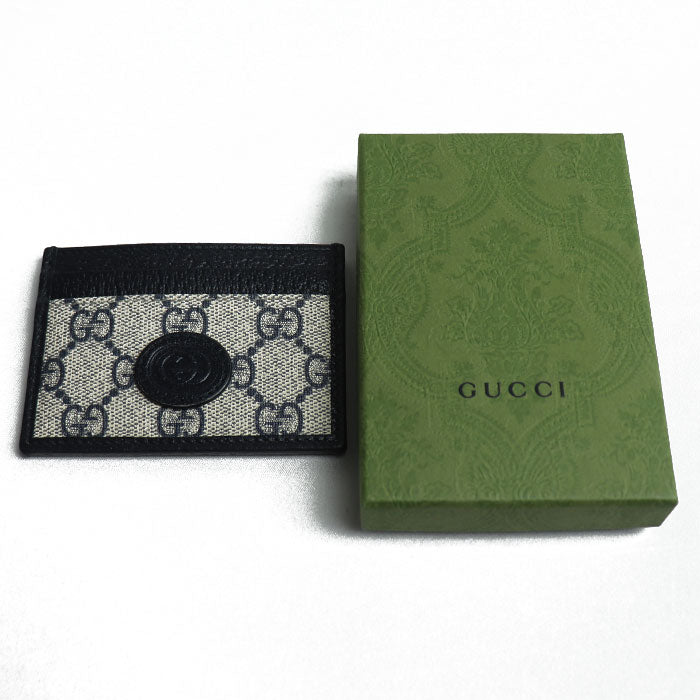 GUCCI グッチ GGスプリーム カードケース ネイビー ベージュ 673002 K9GSN 4075 メンズ【中古】【美品】