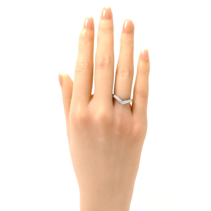 Pt900プラチナ Vモチーフ リング・指輪 ダイヤモンド0.29ct 8.5号 2.6g レディース【中古】