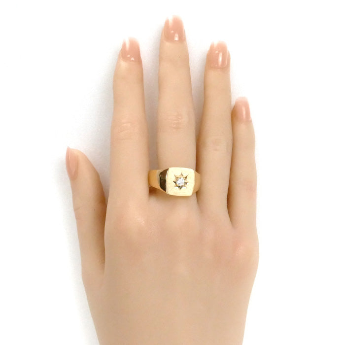 K18YG イエローゴールド 印台 ダイヤモンド リング・指輪 ダイヤモンド0.16ct 23号 16.7g メンズ【中古】【美品】