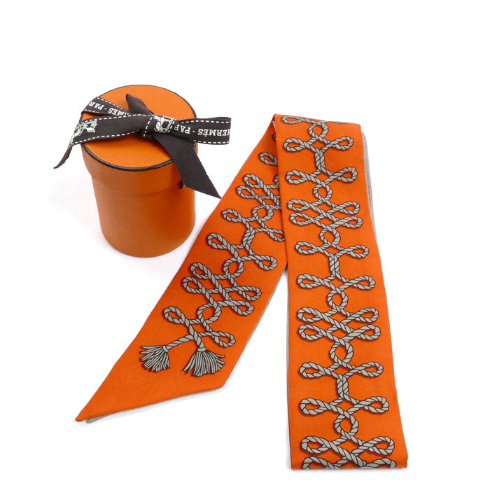 HERMES エルメス ツイリー 飾緒とブランデンブルク飾り Galons et Brandebourgs スカーフ オレンジ ブラウン レディース【中古】