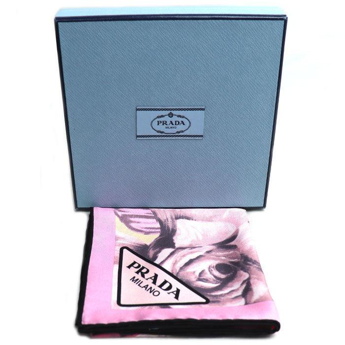 PRADA プラダ プリントシルクツイル スカーフ ダブルマッチ ローズ ピンク グレージュ 1FF004_2CXD_F0482 レディース【中古】【美品】
