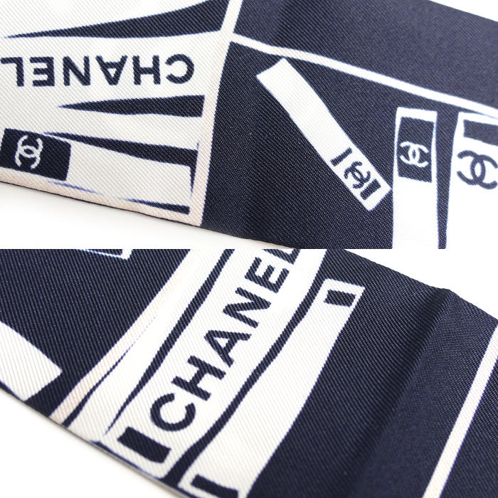 CHANEL シャネル ココマーク カメリア スカーフ ネイビー/ホワイト/ピンク AA8527 ヘアバンド レディース【中古】【美品】