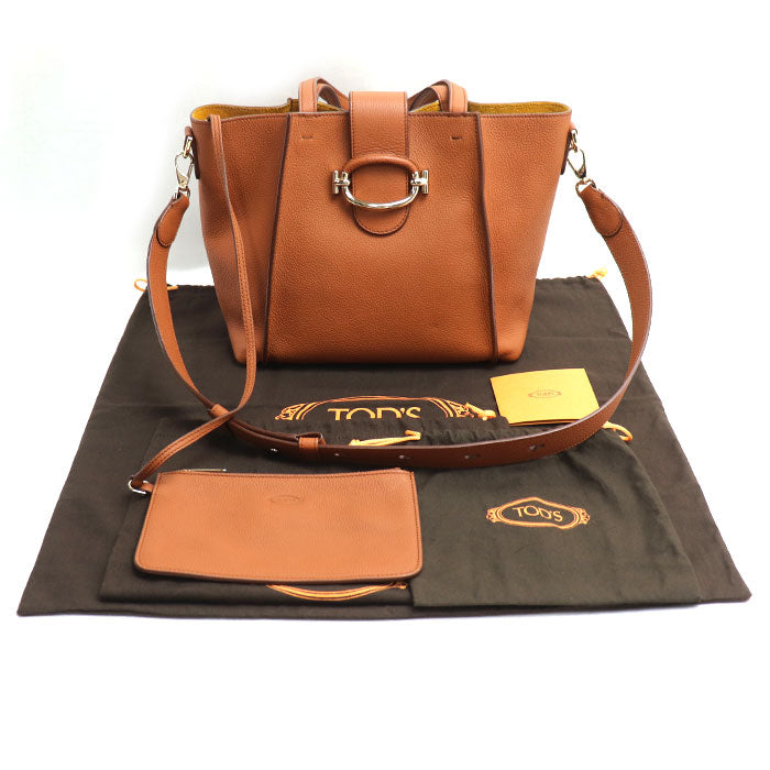 TOD’S トッズ Tリング 2Wayショルダーバッグ ブラウン レディース【中古】