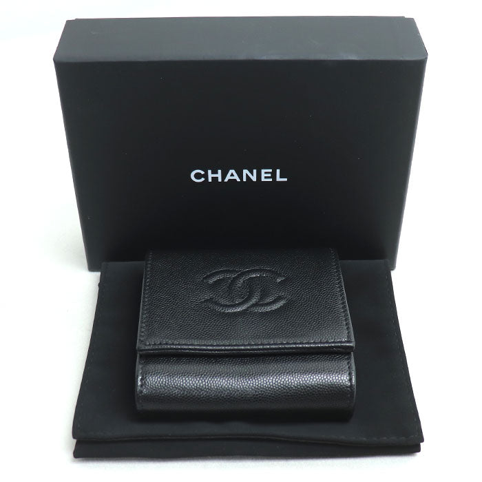 CHANEL シャネル スモールフラップウォレット ココマーク 二つ折り財布 ブラック AP4709 レディース【中古】【美品】