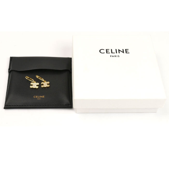 CELINE セリーヌ 真鍮 ラインストーン トリオンフ ラインストーン ピアス 460GC6BZI.35OR レディース【中古】