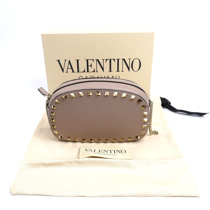 Valentino Garavani ヴァレンティノ・ガラヴァーニ ロックスタッズ ミニ クロスボディバッグ ショルダーバッグ ピンクベージュ 7W2P0AR4VSH レディース【中古】【美品】