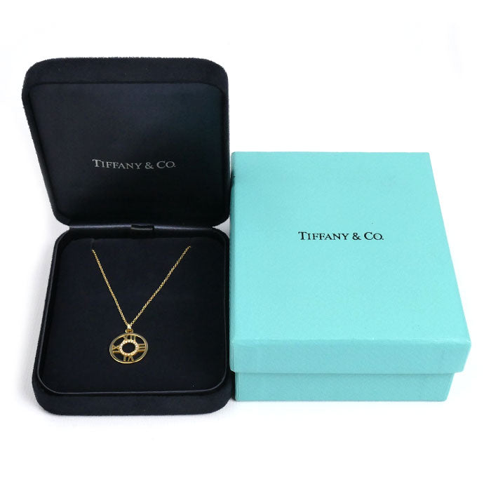 TIFFANY&Co. ティファニー K18YG イエローゴールド アトラス オープン メダリオン ダイヤ ネックレス ダイヤモンド 3.9g 41/46cm レディース【中古】