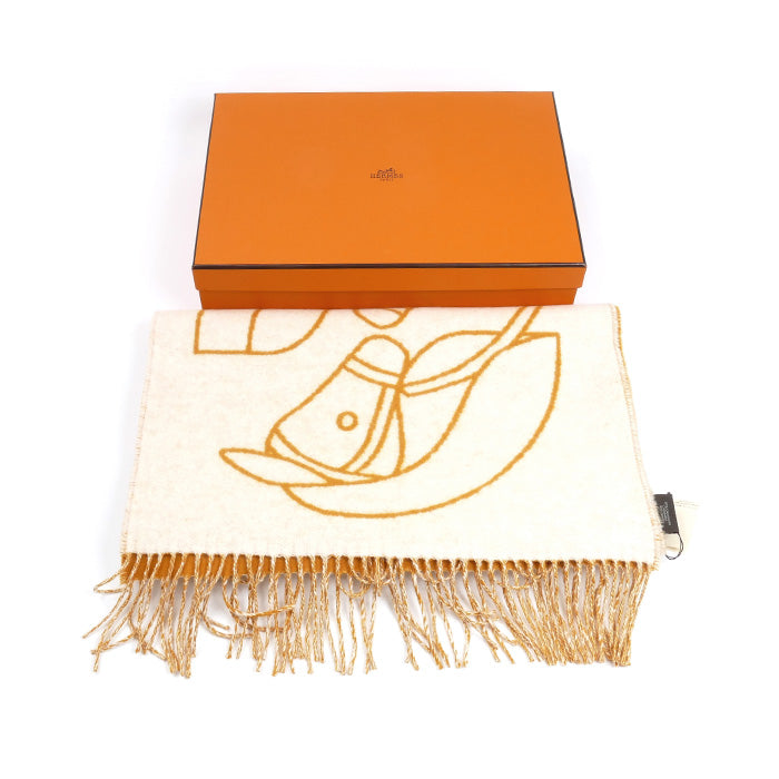 HERMES エルメス アントルラック・エケストル マフラー アイボリー/ ジョーヌ・オクレ H253955S 03 レディース【中古】【美品】