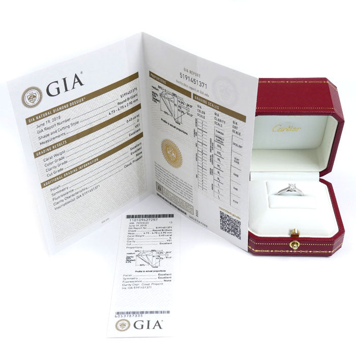 CARTIER カルティエ Pt950プラチナ ソリテール ダイヤ リング・指輪 ダイヤモンド0.40ct 8.5号 49 3.5g レディース【中古】【美品】