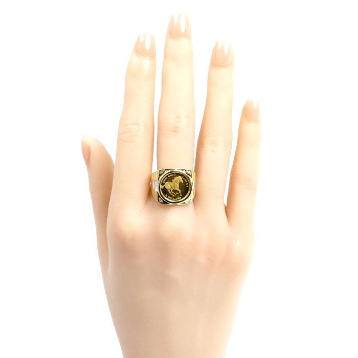 999.9/K18YG/WG ツバル ホースコイン ダイヤ 1/25OZ リング・指輪 ダイヤモンド0.02ct 19号 6.0g メンズ【中古】