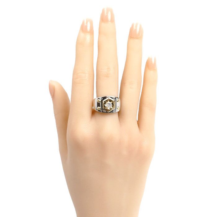 Pt900プラチナ K18YG イエローゴールド リング・指輪 ダイヤモンド0.21ct 16号 10.8g メンズ【中古】【美品】