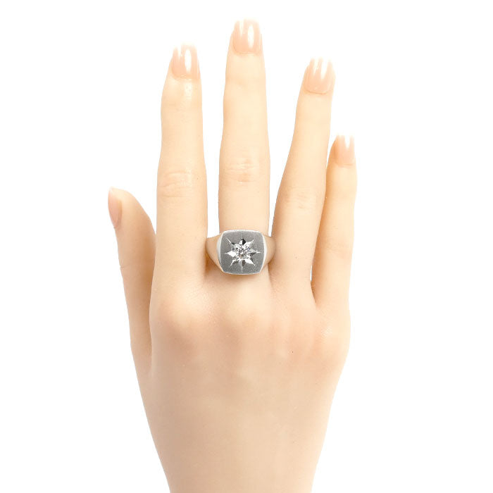 Pt900プラチナ 印台 リング・指輪 ダイヤモンド0.35ct 20.5号 28.3g メンズ【中古】【美品】