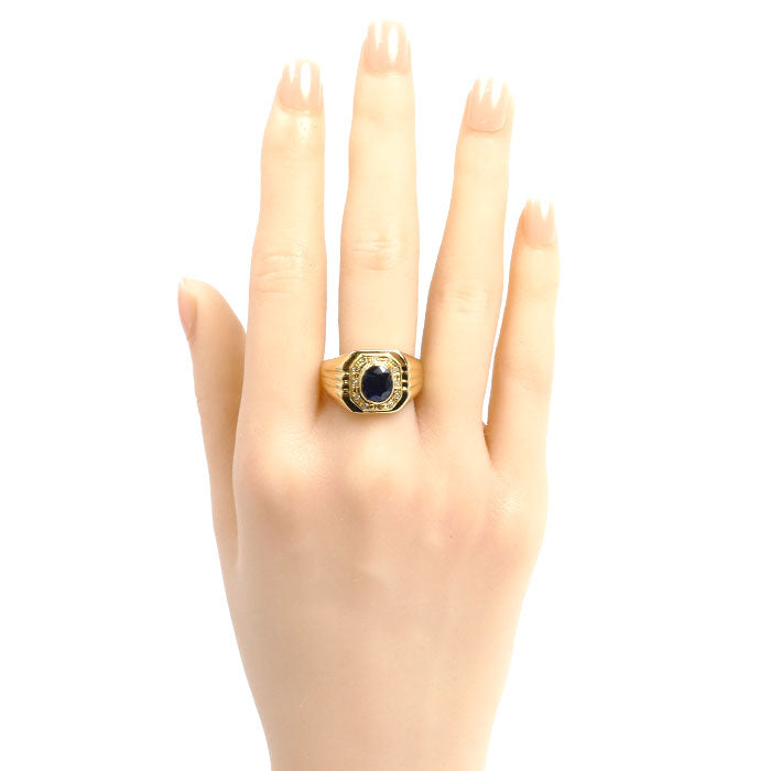 K18YG イエローゴールド サファイア ダイヤ リング・指輪 サファイア1.24ct ダイヤモンド0.08ct 21号 10.6g メンズ【中古】【美品】
